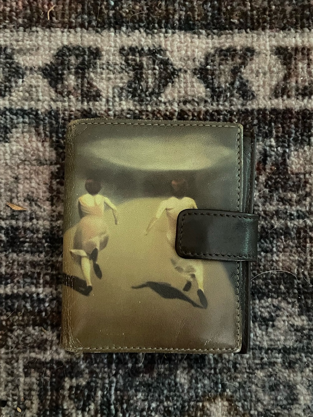 Art Print Leather Snap Wallet in Olive and Black